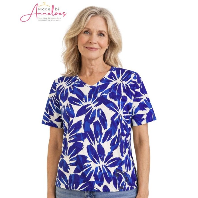 Barbara Lebek blouson shirt 5769 Kobalt ecru print